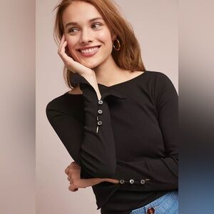 ANTHROPOLOGIE / THREE DOTS Bria Top - Black - Sz XS